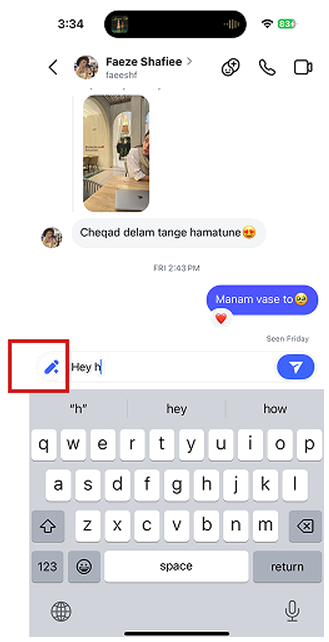 Instagram AI tools surfacing while the user is typing a message