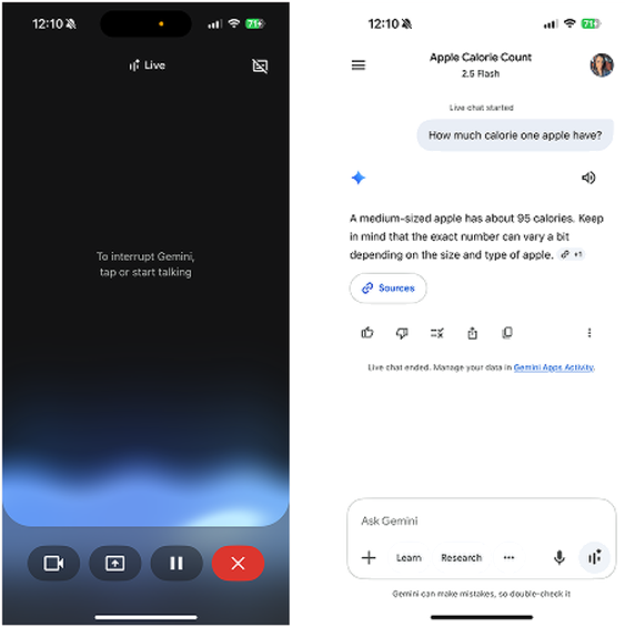 Gemini going from voice to text by tapping the keyboard mid-call