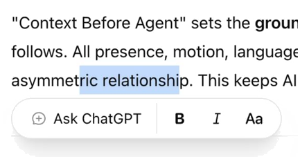 ChatGPT showing possible actions when the user marks text